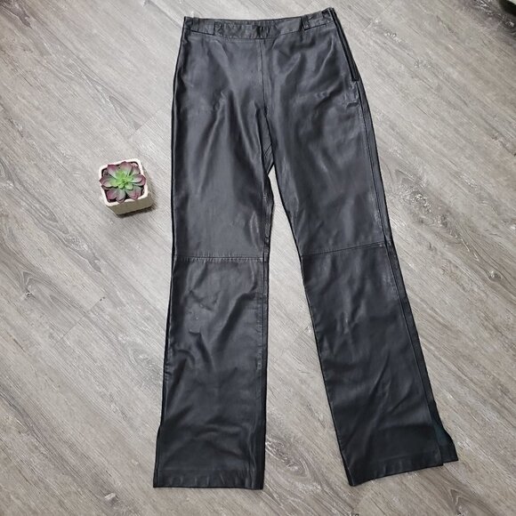 Black's Private Collection Vintage Genuine Leather Pants Sz 10 Wide Leg - Picture 2 of 6